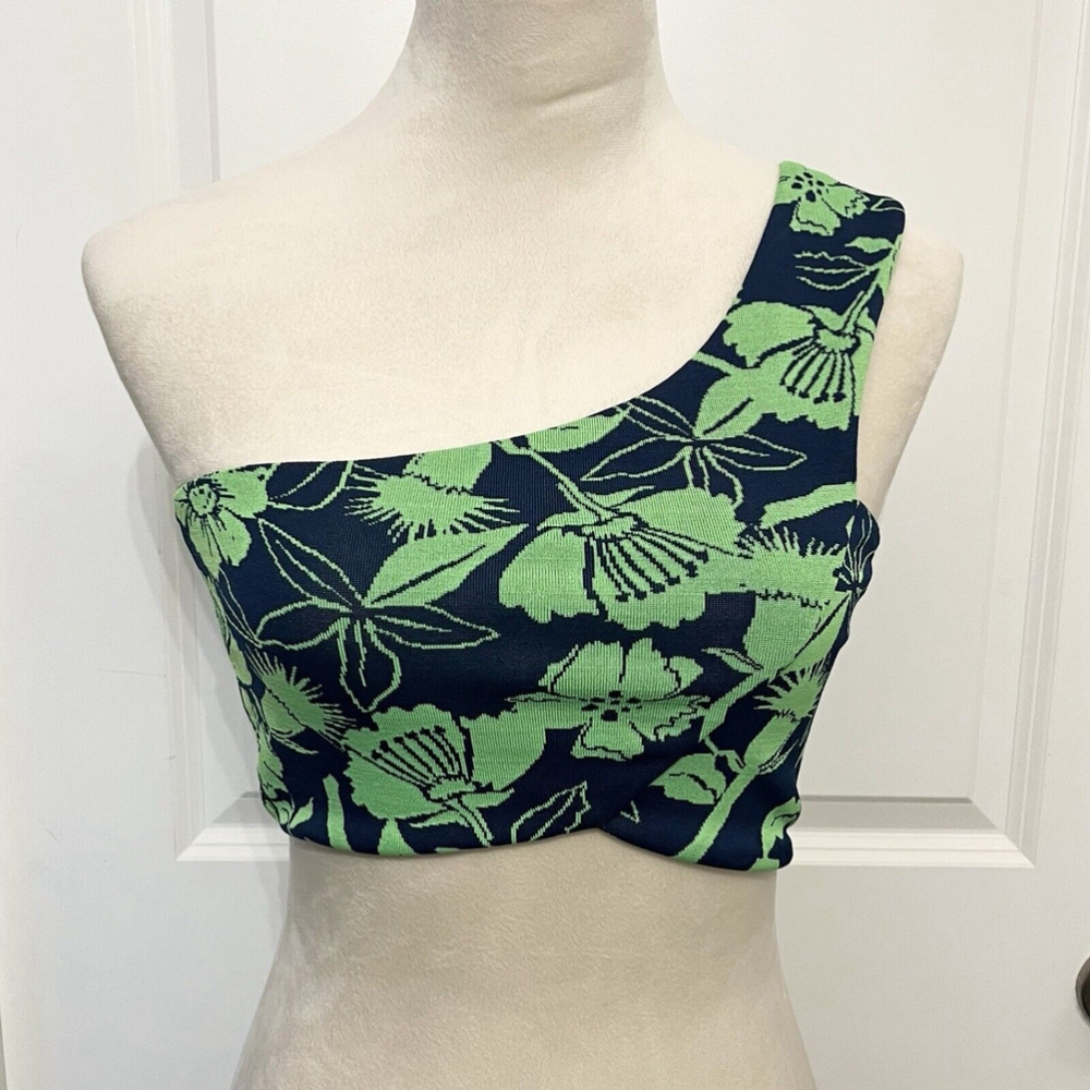 Zara Green Floral Tank Top Crop Size M NWT Sleeveless Cold Shoulder Cropped‎ Top
